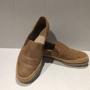 Lands End Lorel Espadrille Womens 7.5B Tan Suede Loafers Brown Slip On Beach